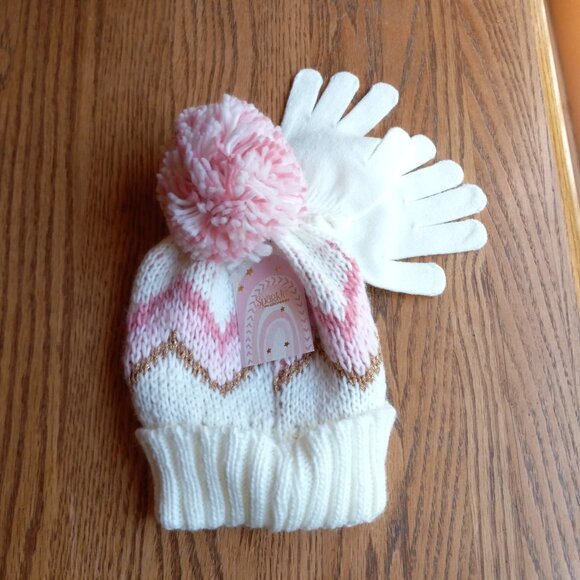 NWT Cozy Girls Knit Hat/Beanie & Mitten Gloves Set Holiday Gifts Winter Sets - Picture 1 of 6